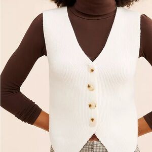 Anthropologie English Factory Ribbed Knit Vest in Cream